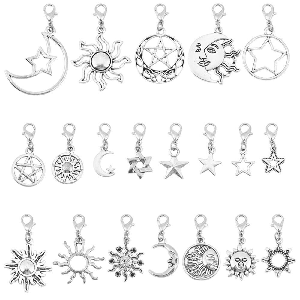 1198 40 Pcs 20 Styles Star Zipper Pull Charm, Moon Sun Alloy Zipper Pendant